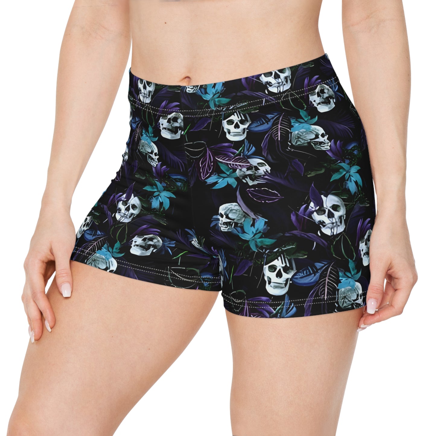 Women's Minimalist Yoga Shorts - Tropic Skull
